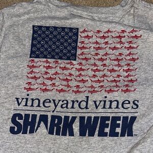 Vineyard Vines Gray Shark Week Tee with Red and Blue Design M flag USA